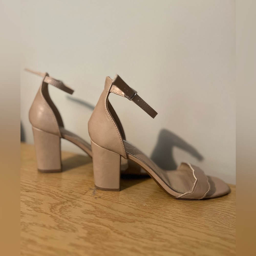 Beige block heels